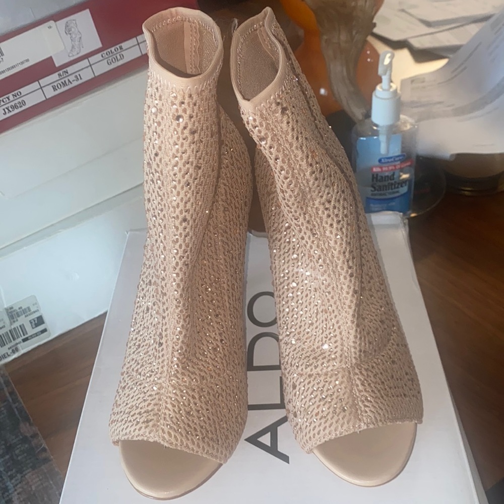 Peep toe rhinestone bootie
